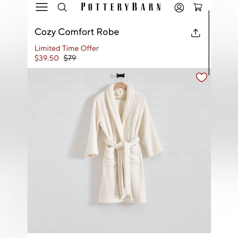 Pottery Barn Cozy Comfort Sherpa Robe